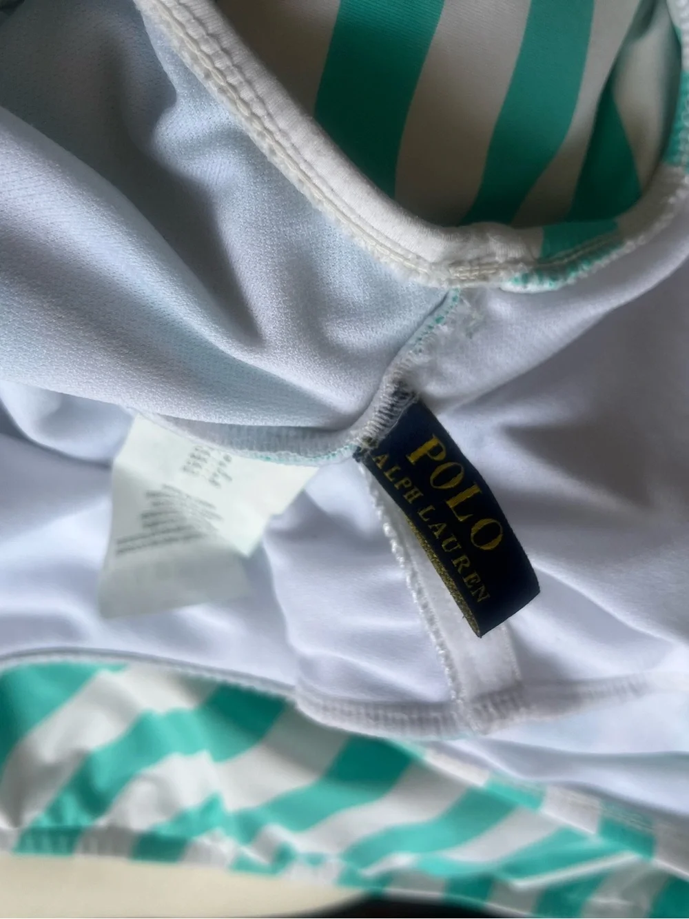 Polo by Ralph Lauren Aqua and White Striped One-Piece Swimsuit